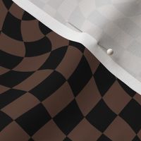 Vintage groovy twirl checkered boho design geometric gingham block print plaid design fall winter chocolate brown black