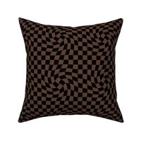 Vintage groovy twirl checkered boho design geometric gingham block print plaid design fall winter chocolate brown black
