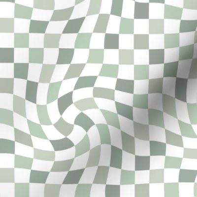 Vintage groovy twirl checkered boho design geometric gingham block print plaid design spring green sage mint white