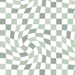 Vintage groovy twirl checkered boho design geometric gingham block print plaid design spring green sage mint white