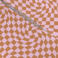 Vintage groovy twirl checkered boho design geometric gingham block print plaid design spring summer orange pink 