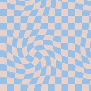 Vintage groovy twirl checkered boho design geometric gingham block print plaid design spring summer blue beige blush