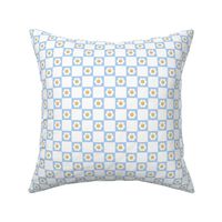 Smiley Daisies on checker - seventies retro style summer flower blossom check plaid design baby blue white 