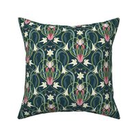 Art Nouveau lilies 8 inch forest green