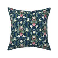 Art Nouveau lilies 8 inch in custom navy green by Pippa Shaw