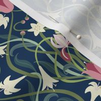Art Nouveau lilies 6 inch in custom navy green by Pippa Shaw
