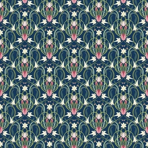 Art Nouveau lilies 6 inch in custom navy green by Pippa Shaw