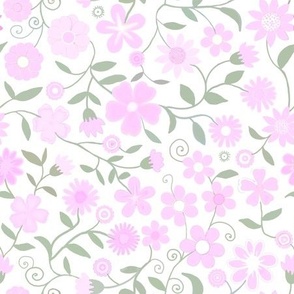 Ditsy pink flowers on white larger scale