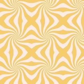 Groovy psychedelic twirl - seventies retro kaleidoscope inspired minimalist swirl design yellow ivory summer SMALL