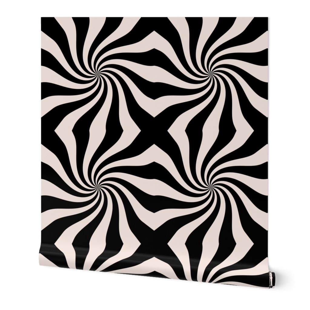 Groovy psychedelic twirl - seventies retro kaleidoscope inspired minimalist swirl design black ivory SMALL