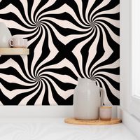 Groovy psychedelic twirl - seventies retro kaleidoscope inspired minimalist swirl design black ivory SMALL