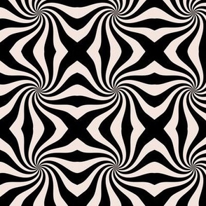 Groovy psychedelic twirl - seventies retro kaleidoscope inspired minimalist swirl design black ivory SMALL