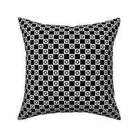 Retro minimalist flower power daisies on checker plaid design vintage seventies summer floral monochrome black and white 