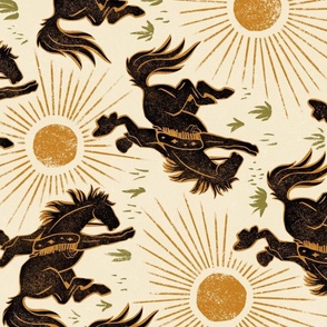 Cowboys and Sunshine  - rotated - 24" extra large - black, gold, and moss green on cream