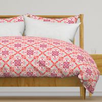 Paisley Flower Medallions in Coral and Peony - large scale