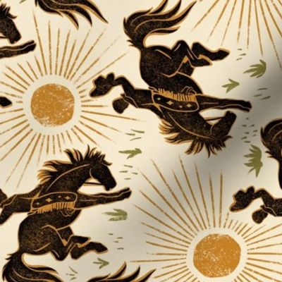 Cowboys and Sunshine - rotated - 12" large - black, gold, and green on cream