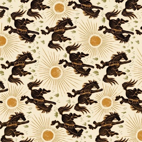 Cowboys and Sunshine - rotated - 12" large - black, gold, and green on cream