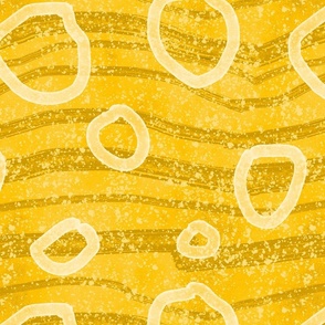 Abstract "bubbles" pattern with yellow background and wavy stripes. Large Scale