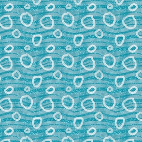 Abstract "Bubbles" pattern with light blue background and wavy stripes. 