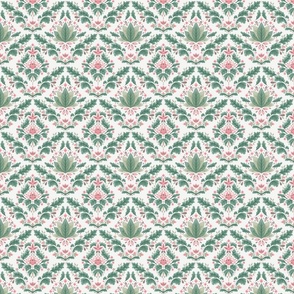 Damask in greens and rose