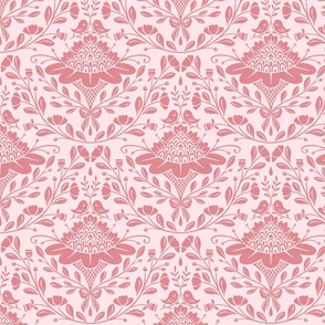 Pineapple Blossom Damask Monochrome