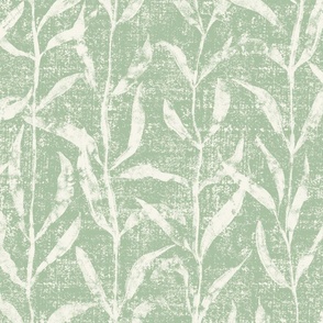 Grass Cloth with Leaves in Sage and Natural