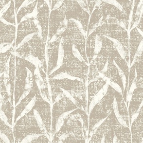 Grass Cloth with Leaves in Warm Taupe