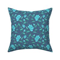  Blooming Vines in Turquoise and Mint Green on Colonial Blue