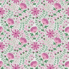 Floral blooming peonies pattern (small size version)
