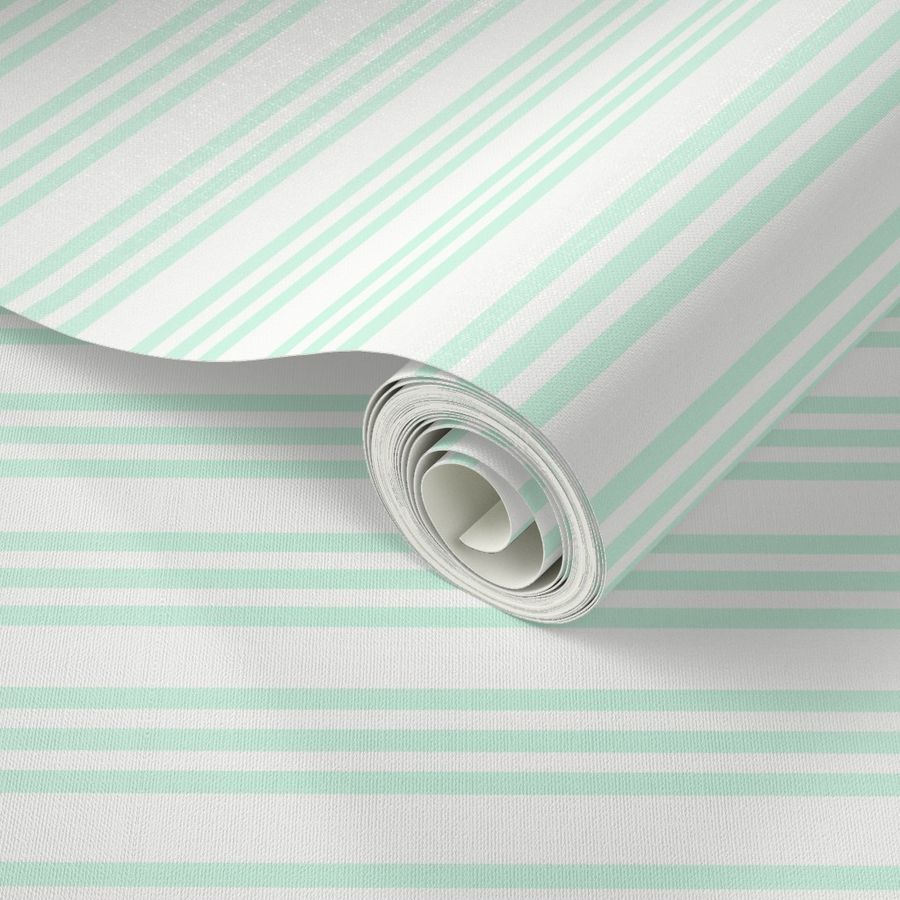 Bandy Stripe: Mint & White Horizontal Stripe