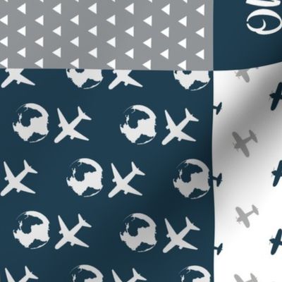 Aviation_Apr12_22_ROTATED | Wholecloth Quilt | Airplane Patchwork Blanket | Baby Boy Cheater Quilt