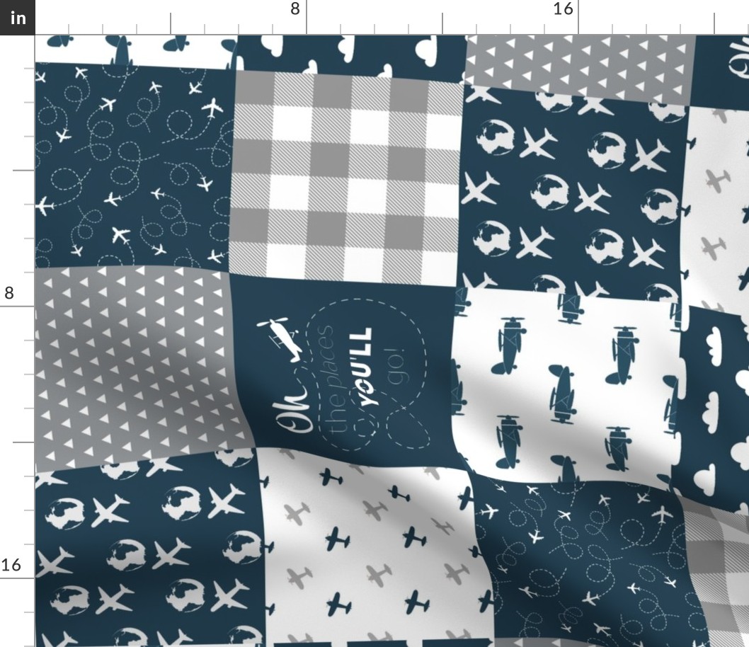Aviation_Apr12_22_ROTATED | Wholecloth Quilt | Airplane Patchwork Blanket | Baby Boy Cheater Quilt