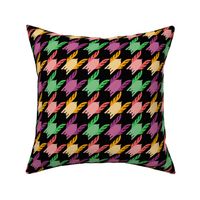 Colorful Bird Houndstooth Checkered Pattern on black