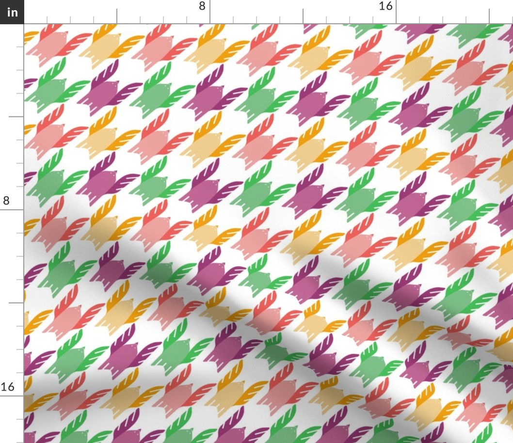 Colorful Bird Houndstooth Checkered Pattern on white