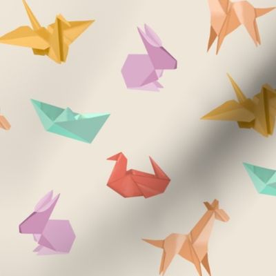 Medium Pastel Origami Shapes on  Tan by Brittanylane