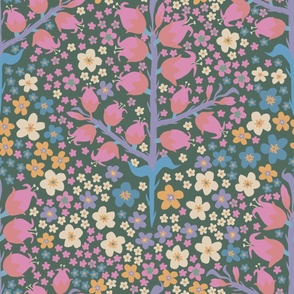 Sunny Vintage Florals (large) - lots of lovely flowers in this vintage inspired design in blues, pinks, creams and yellows.