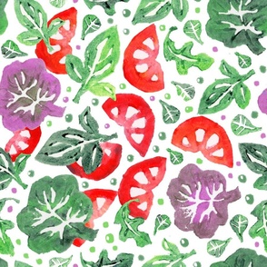 salad leaf - large scale - stamp vegetables in green, red and lilac