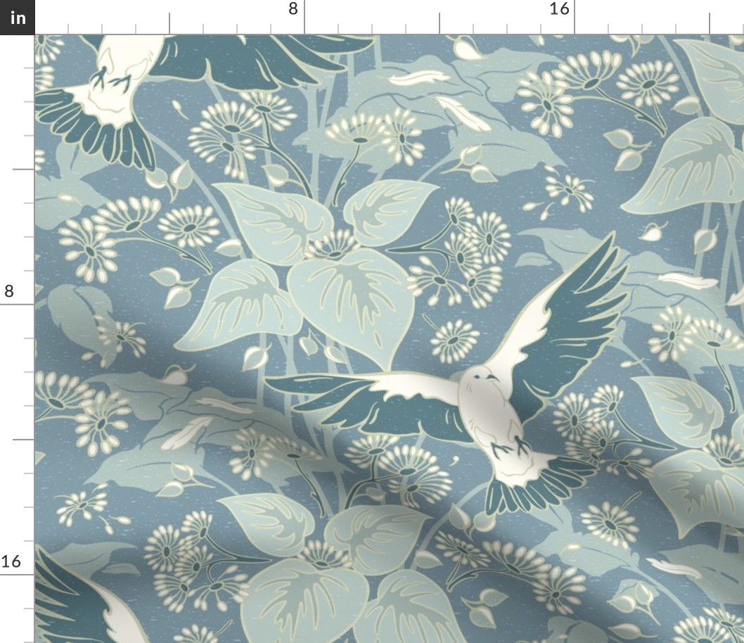 California Tropical Birds & Botanicals - Dusty Teal