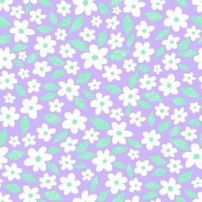 ditsy floral print green purple