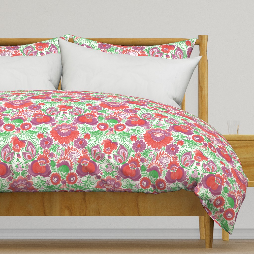 medium // Folk art style florals and butterflies limited palette color bloom