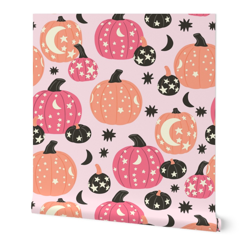 Pumpkin Pattern Fall Moon and Stars 