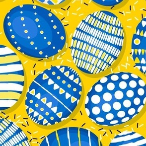 Easter, Colorful eggs, Blue on a yellow background