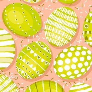 Easter, Colorful eggs, Green on a pink background