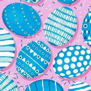 Easter, Colorful eggs, Blue on a pink background