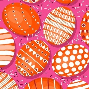 Easter, Colorful eggs, Orange on a hot pink background
