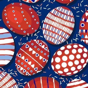 Easter, Colorful eggs, Red on a dark blue background