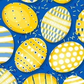Easter, Colorful eggs, Yellow on a blue background