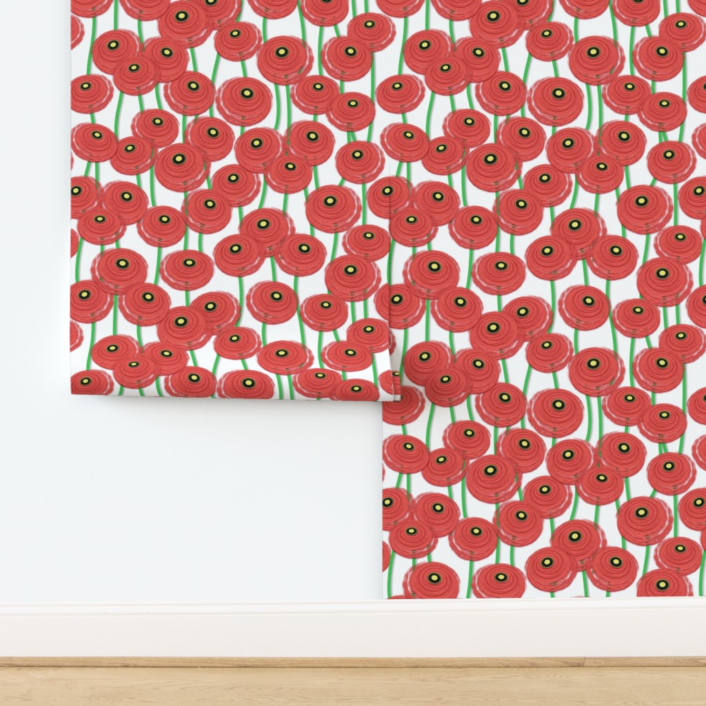 Modern Poppy Flowers Wallpaper | Spoonflower