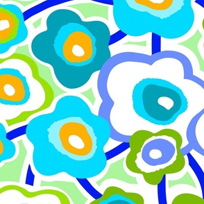 Large - Super Bloom Boho Summer Floral 3 - Blue & Green