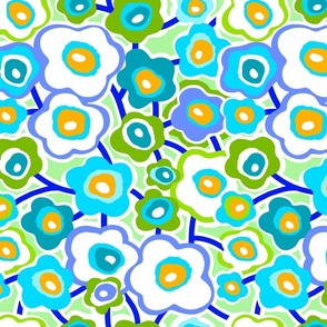 Medium - Super Bloom Boho Summer Floral 3 - Blue & Green